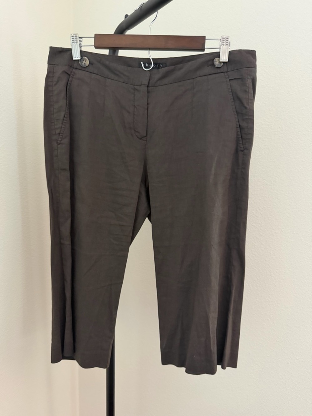 Theory brown linen blend Cropped Wide-Leg Pants Sz 10 - Picture 2 of 5